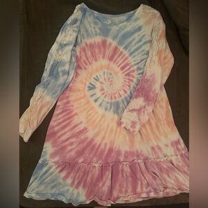 Lace Sleeve Tie Dye Sweater Dress